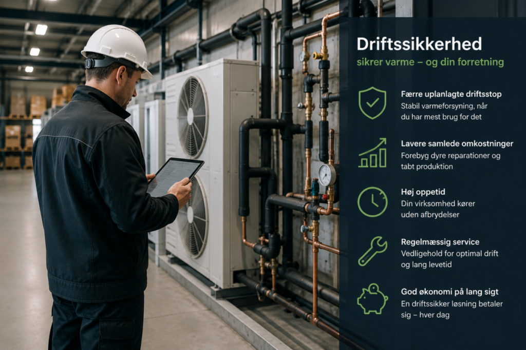 Driftsstop kan blive dyrt. Læs, hvorfor driftssikkerhed bør indgå i valget af varmeløsning – og hvordan risikoen kan reduceres.